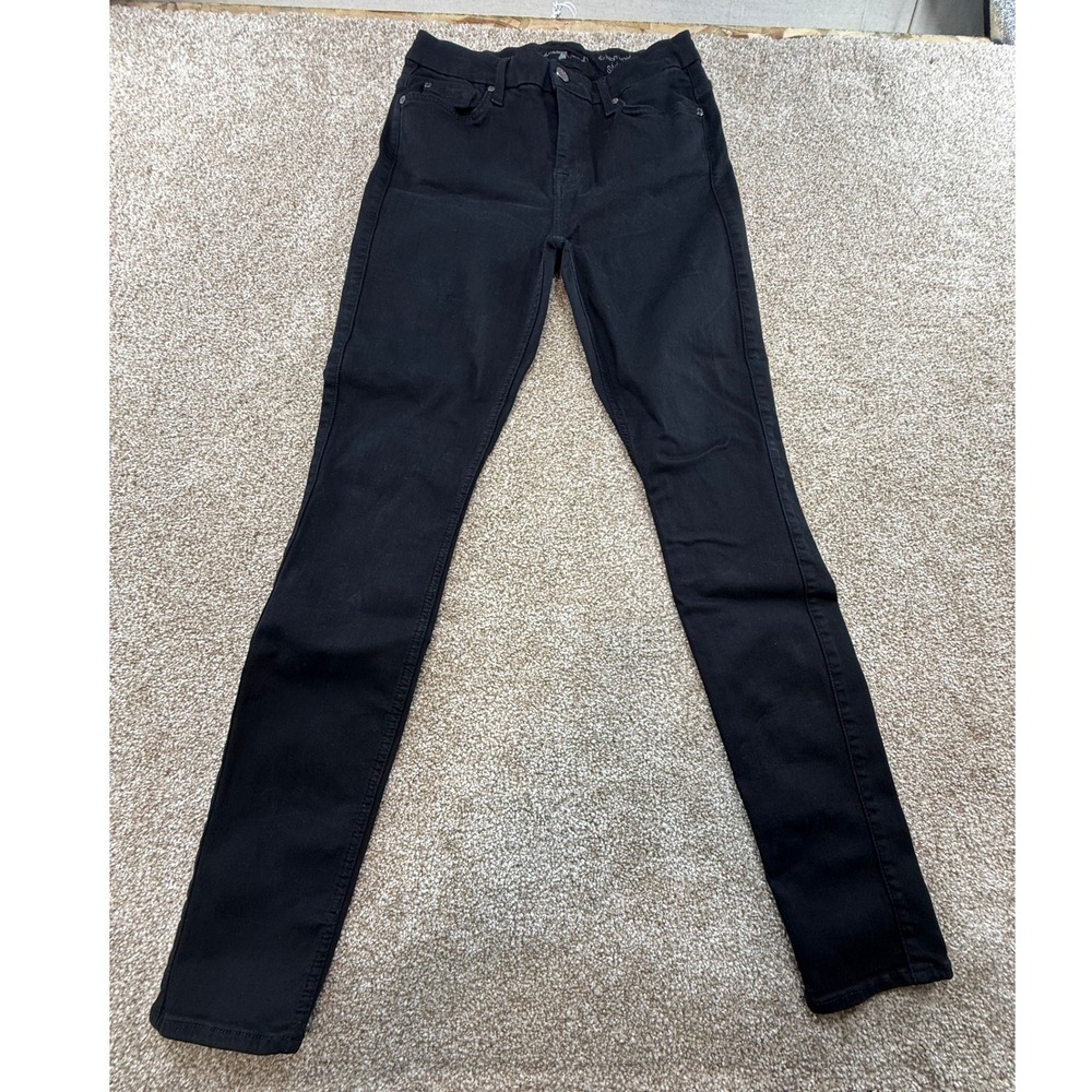 7 For All Mankind Womens The High Waist Skinny Jeans Black Stretch Denim Size 27